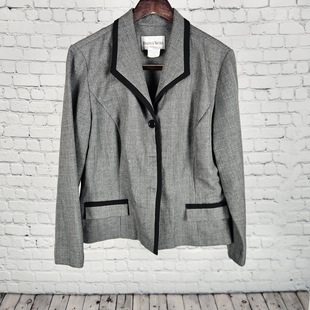 Danny & Nicole Womens‎ Blazer Size 14 Gray Herringbone Jacket Career Office